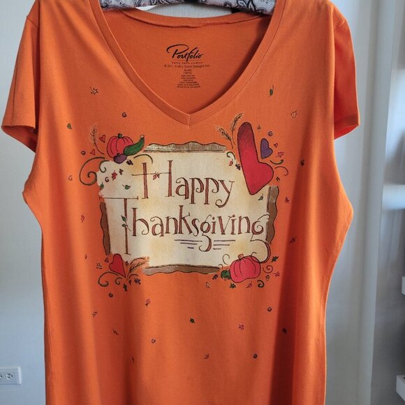 Kathy Davis Designs - Bright & Cheerful Happy Thanksgiving Tee Shirt (Size: XL) - Picture 7 of 11
